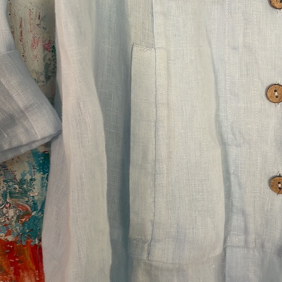 Soft Surroundings Linen Tunic Top Pockets Fitted Light Blue Lng Slv Sz XS - Picture 9 of 11